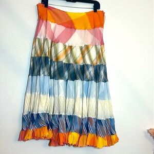 Chaudry KC Patchwork Plaid Midi Skirt Large